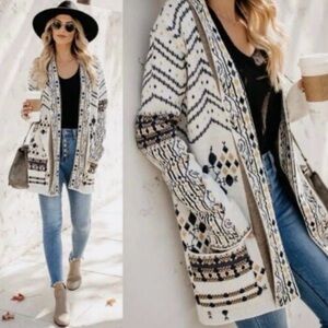 Vici Aztec Tribal Print Knit Long Sleeve Open Front Cardigan Size Large